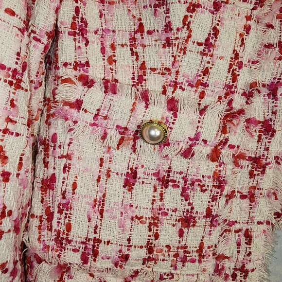 Nanette Lepore Women's Tweed Jacket Pearl Button Accents Fringe Details Size 6 - Picture 6 of 11